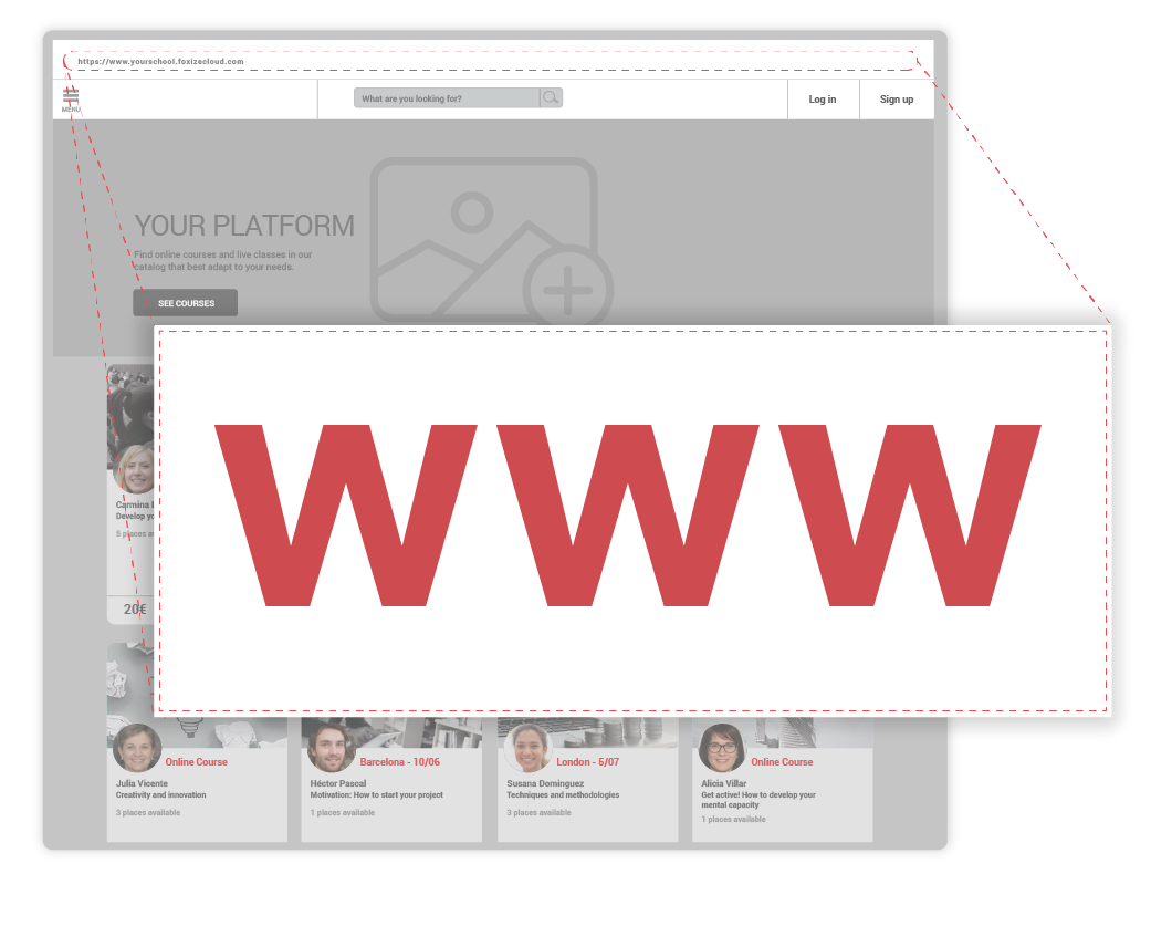 Personalize your URL: connect your platform to a stand-alone domain or as a subdomain to your business website.